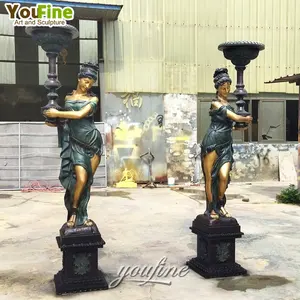 Levensgrote Indoor Paar Vrouwelijke Bronzen Sculptuur Lamp Van Dames Standbeeld