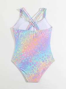Nouvelle Arrivée 2026 - <span class=keywords><strong>Maillot</strong></span> <span class=keywords><strong>de</strong></span> <span class=keywords><strong>Bain</strong></span> Une Pièce Enfant Tendance - Imprimé Léopard Arc-en-ciel avec Bretelles Croisées au Dos, Coupe Flatteuse, Idéal pour l'Été - Product Image 2
