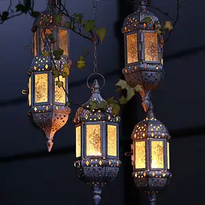 Morocco Europe White Iron Candlestick Hanging Ornaments Holders Multi Color Glass Wedding Candle Holder Free Shipping