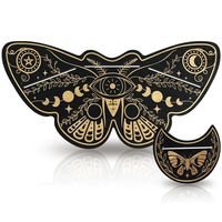 Support de cartes de tarot en bois OWNSWING, sculpté à la main, avec motif papillon et phases de lune, présentoir d'autel pour cartes oracle, pour rituels