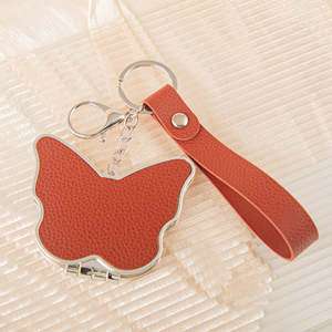 Butterfly Shaped PU Leather Compact <b>Mirror</b> Keychain Leather Strap <b>Lightweight</b> Plastic Frame Folding Dual Sided Pocket Makeup Mir - Product Image 6