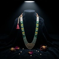 Ensemble de colliers en perles d'imitation vertes et jaunes à 5 couches, plaqué or, style floral ethnique, bijoux de mariage tendance pour femmes