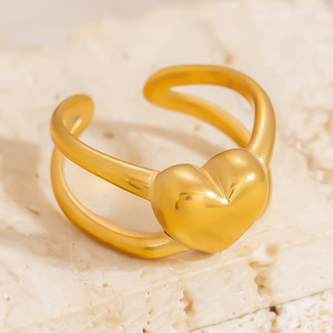 18K Gold Plated Stainless Steel Heart <b>Ring</b> - Non-Tarnish Ins Niche Jewelry for Women | Premium <b>Titanium</b> Steel Finger <b>Ring</b> - Product Image 3
