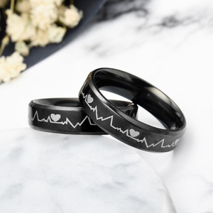 Free Sample Cheap Wholesale Electrocardiogram Heartbeat Ring Stainless Steel Medical <b>Heart</b> Rate <b>Black</b> Ring for Men - Product Image 5