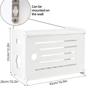 White Wooden Storage <b>Box</b> Rectangle Wall Mounted Covered For <b>Router</b> WiFi Power Strip TV Set Top <b>Box</b> Home Office Use - Product Image 4