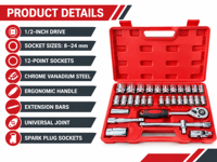 Jeu de clés à douille de 32 pièces, kit de douilles à cliquet Cr-V, ensemble d'outils manuels métriques pour la réparation automobile