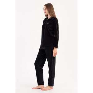 Ensemble de pyjama pour femmes avec col en velours, demi-fermeture éclair, manches longues, poche ovale, vêtements de nuit confortables - Product Image 3