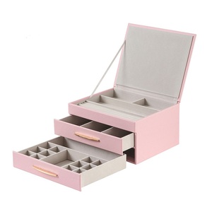 Boîte de rangement pour bijoux collier classique carré multicouche de bureau avec installation de tiroir en cuir PU - Product Image 2