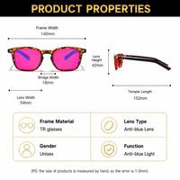 Lunettes anti-lumière bleue unisexe Sunray Precision Pin Hinge TR, monture carrée pleine, verres teintés rouges, branches à rivets dégradées, OEM