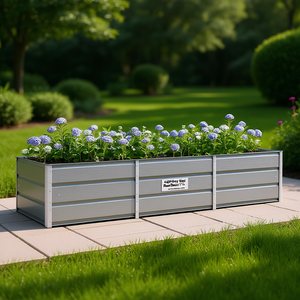 Light Grey Steel Planter 94.49 X 31.50 X 17.72 In Outdoor Garden <b>Flower</b> <b>Pot</b> Modern <b>Rectangular</b> Design - Product Image 2