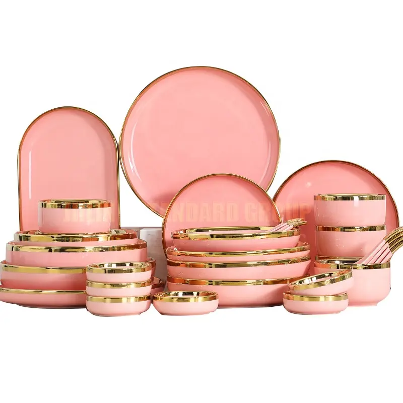 Conjunto de louça de porcelana de luxo para restaurantes, pratos e pratos de porcelana com design personalizado, utensílios de mesa em cores múltiplas