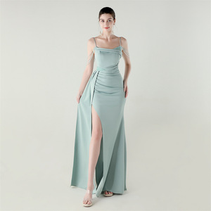 33673 # Satin perlé chaîne Slim Fit sirène haute fente <span class=keywords><strong>robe</strong></span> <span class=keywords><strong>de</strong></span> soirée parole longueur pour été fête dîner cérémonie événement naturel - Product Image 2