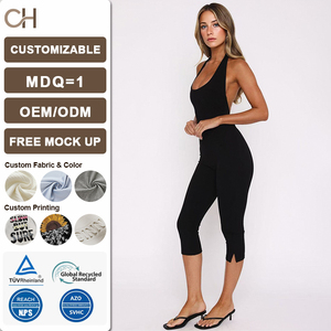 Tuta Intera <span class=keywords><strong>Sexy</strong></span> da Donna con Pantaloni a 7/8, Elasticizzata e Morbida, Stile Casual Sportivo, Comoda per l'Uso Quotidiano, Vestibilità Slim - Product Image 1