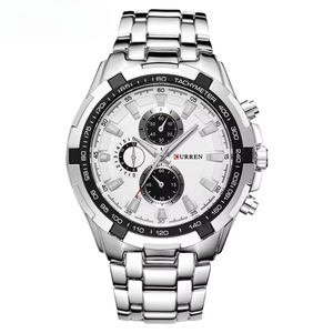 นาฬิกาสปอร์ตโครโนกราฟผู้ชายแบบสองสี 3 หน้าปัด พร้อมขอบหน้าปัดแบบ Tachymeter สายสแตนเลสกันน้ำ เรืองแสง ควอตซ์ - Product Image 3