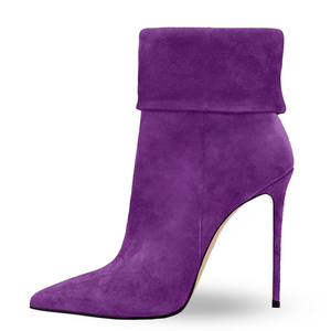 Big Size 45 Sexy Top Turnover Women Pointed Toe Ankle <b>Boots</b> Wide Fit High Heels Shoes Stiletto Suede Short - Product Image 5