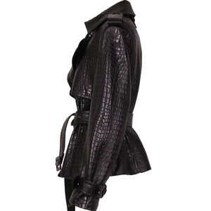 Giacca <span class=keywords><strong>in</strong></span> Vera <span class=keywords><strong>Pelle</strong></span> Nera con Motivo Coccodrillo per <span class=keywords><strong>Donna</strong></span>, Doppio Petto - Product Image 2