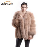 QC8128 Nouvelle Arrivée 2021 Manteau d'hiver décontracté pour femmes grandes tailles en vraie fourrure de renard, respirant, épais, manches longues, vente chaude