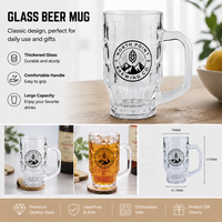 Prix d'usine, mugs à bière de style classique avec poignée, logo personnalisé, lavables au lave-vaisselle, vente chaude, différentes options d'emballage disponibles, en verre