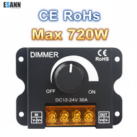 Variateur de lumière LED manuel ESann pour bandes LED 5050 3528, réglage de la luminosité, DC 12V-24V 30A, avec bouton