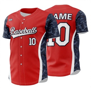 Camiseta de Béisbol Roja con Estampado de Camuflaje Marino, Manga Corta, Cierre de Botones, Absorbe la Humedad, Uniforme para Hombre Adulto - Product Image 1