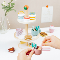 Juego de Té de Madera para Niños, Juguete de Cocina de Simulación, Soporte de Postres de 3 Niveles, Pasteles, Galletas, Tazas de Té, Regalo de Cumpleaños para Niños de 2 a 14 Años, Marca UBM