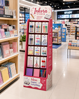 Support d'affichage au sol en carton ondulé imprimé sur mesure pour les fournitures pour animaux de compagnie, les accessoires de jeu et la papeterie en vente au détail