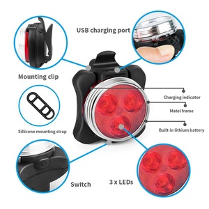 Set di 2 Luci Posteriori LED Portatili per Bicicletta Clover, Luce Freno Rossa e Bianca, Impermeabile IPx4, 50 Lumen, 4 Modalità, USB - Product Image 3
