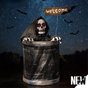 Décorations Lumineuses à Induction, Ornements d'Halloween, Baril en Bois Électrique Sautillant, Squelette, Maison Hantée, Chambre Secrète - Product Image 1