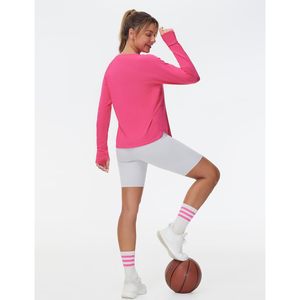 Haut de yoga à manches longues pour femme FOXA, col rond, avec trous pour les pouces, respirant, en spandex et polyester, pour l'entraînement sportif - Product Image 6