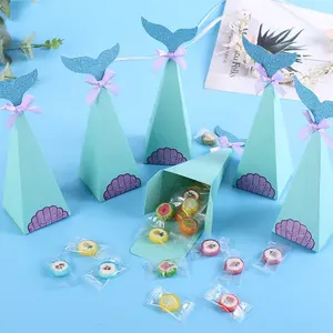 New Design Party Favor Decoration Invitation Card Girls Birthday Treat Bags Candy Gift Box Mermaid Paper Confectionery Packaging