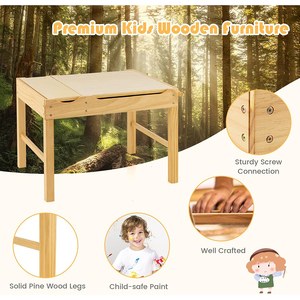 Table Montessori pour enfants 2 en 1, table d'activités en bois pour tout-petits avec plateau convertible pour blocs de construction - Product Image 6