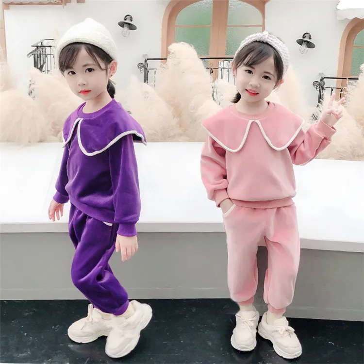Infant Girls Velvet Sports Suit Tracksuit Girls Winter Clothes Warm Girl Winter Clothes Sets
