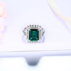 Bijoux fins bague 3ct 11*9mm taille émeraude laboratoire cultivé zambien émeraude pierre 925 bijoux en argent Sterling pour les femmes - Product Image 4