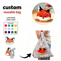Porte-clés en peluche personnalisé en forme de renard, sac d'épicerie pliable écologique avec fermeture éclair, approvisionnement en gros direct d'usine