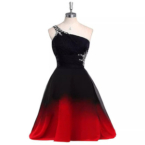 One Shoulder A-Line Chiffon Dress With Contrast Color Red Black Plus Size Women's Formal Dress - Product Image 1