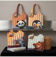 Mini sac à main imprimé rayé, animal 3D, panda, ours, léger, imperméable, sac de voyage, sac de sport, écologique, réutilisable, pliable, sac de shopping en nylon pour femmes