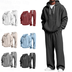 Ensemble de survêtement décontracté KingSen pour homme : sweat à capuche en maille gaufrée avec fermeture éclair quart de tour et pantalon à taille élastique coupe ample - Product Image 1