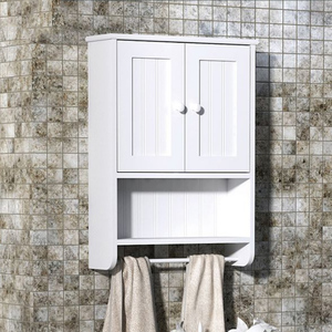 Home Cottage Tenture murale montée <span class=keywords><strong>placard</strong></span> blanc flottant MDF bois <span class=keywords><strong>toilette</strong></span> rangement salle de bain armoire avec porte-serviettes - Product Image 1