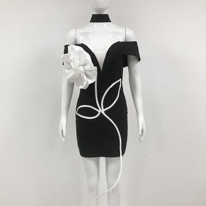 Vestidos Mini Ajustados Elegantes con Escote en V y Flores 3D para Mujer, Vestidos Elásticos de Moda - Product Image 5