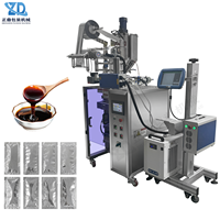 Machine d'emballage automatique compacte à scellage 4 côtés avec codeur laser, double encoche en V pour ouverture facile, remplisseuse de sachets à piston servo pour boissons