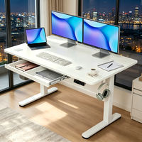 Bureau debout ergonomique moderne en bois avec rangement - Réglable manuellement par manivelle avec tiroir et plateau pour câbles pour bureau à domicile