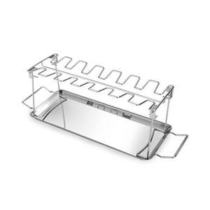 Support vertical robuste en acier inoxydable de haute qualité pour cuisses et ailes de poulet, pour fumoir et barbecue, avec bac de récupération des graisses - Product Image 4