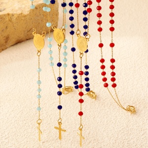 Bijoux religieux en acier inoxydable pour femmes hommes personnalisé coloré bleu/noir/rouge chaîne de perles statue de jésus breloque collier croix - Product Image 1
