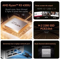 New 2026 MINI PC Desktop AMD 4300U Quad Core Windows 11 AMD Platform SSD 16G DDR4 WiFi 6 + BT 5.2 Fanless HD