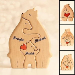 ตุ๊กตาหมีไม้แกะสลักลายครอบครัว ชุดของตกแต่งบ้าน ของขวัญวันวาเลนไทน์ - Product Image 5