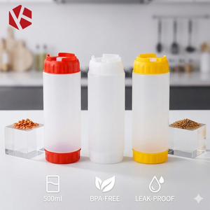 Botella exprimible de 18 oz para salsa BBQ y especias, dispensador recargable, ecológico, con tapa abatible blanca, para miel, mostaza, teriyaki, material PE - Product Image 1