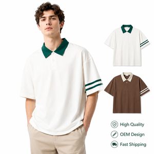 Polo blanc premium pour homme avec bordure contrastée, design personnalisé, logo OEM, 100% coton, épaules tombantes, polo décontracté pour homme - Product Image 1