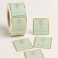 Rouleau d'étiquettes personnalisées en feuille d'or, papier spécial carré arrondi, design rose, autocollant de marque de luxe pour emballage cosmétique