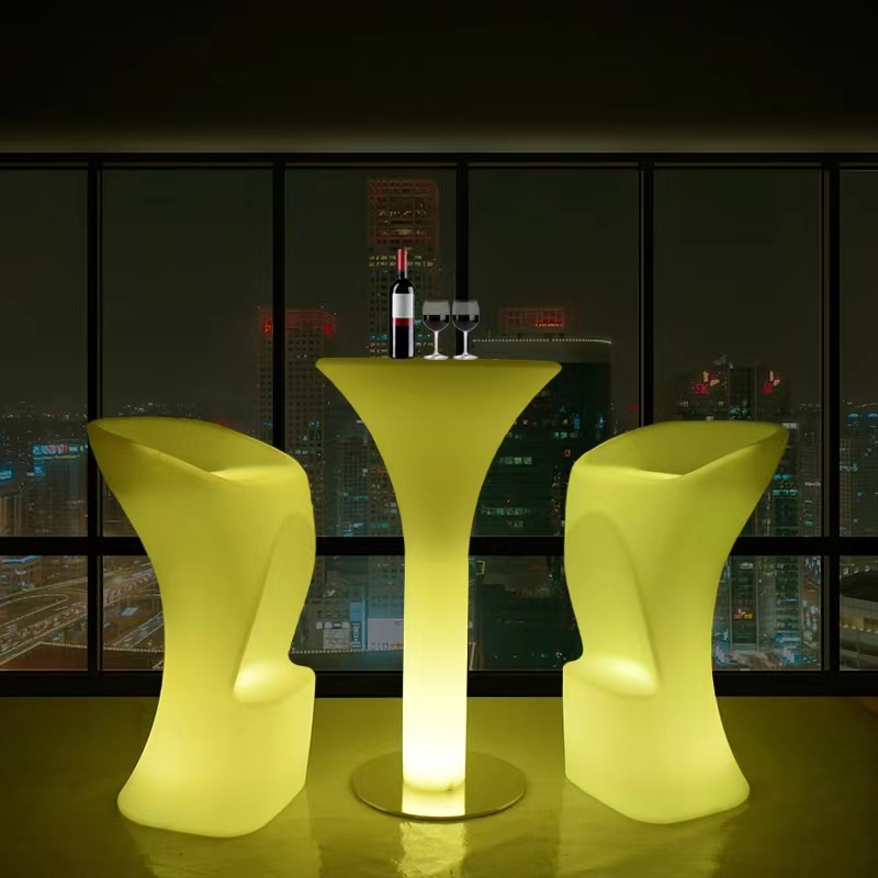 Hot sale nightclub LED bar 110 cm table furniture led cocktail bar table led chairs and tables