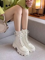 Nouvelles bottes Martin 2026 pour femme, bottines de moto à tige courte, bottes blanches à semelle épaisse pour femme, chaussures pour femme.